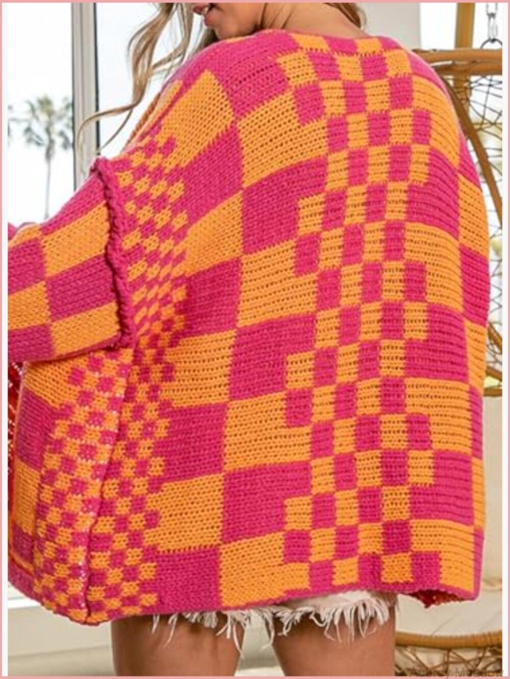 Open Front Chunky Knit Cardigan Sweater Long Sleeve Plaid - Picture 2 of 7